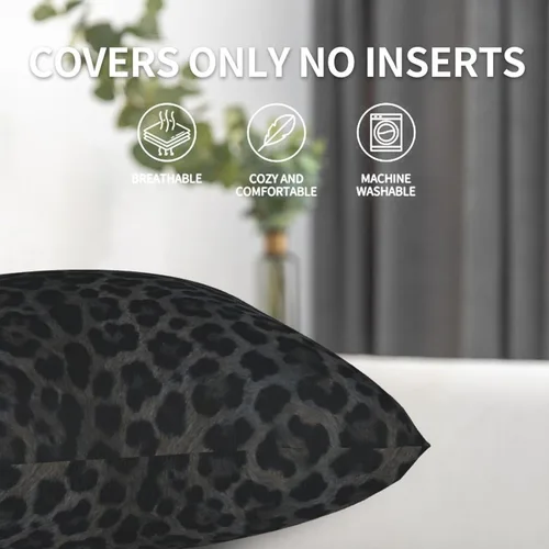 Vista 4 de Fiokroo Juego de 2 fundas de almohada de leopardo negro, fundas de almohada cuadradas para sofá, dormitorio, sala de estar, automóvil, 16 x 16