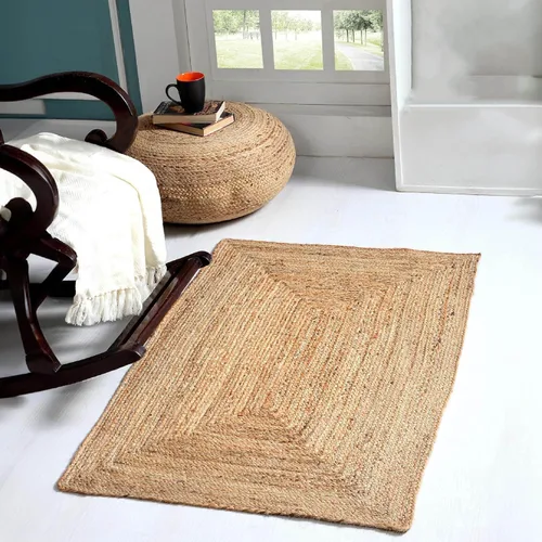 Vista 6 de MDS® 1 alfombra de área trenzada de yute tejida a mano de 2 x 3 pies, rectangular, alfombra decorativa reversible de arpillera 100% natural