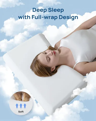 Vista 2 de Releep Almohada refrescante de espuma viscoelástica suave, almohada cervical para dormir de lado, dormir de espalda y boca abajo, diseño ortopédico
