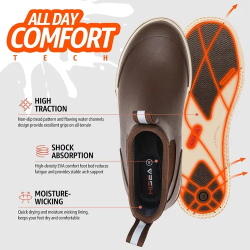 Vista 3 de HISEA Botas de cubierta para hombre, botas de pesca de agua salada, impermeables, botas de lluvia de alta tracción