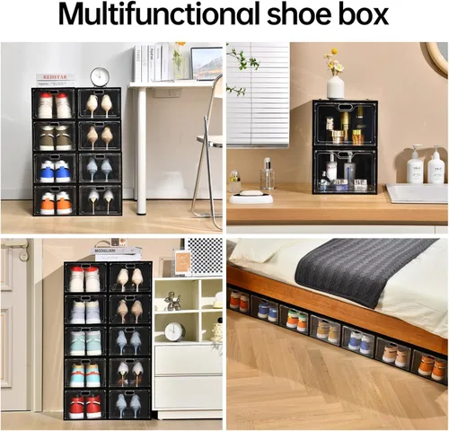 Vista 7 de INSTY Paquete de 12 cajas grandes de almacenamiento de zapatos, organizador de almacenamiento de zapatos transparente con puerta magnética