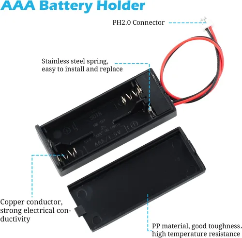 Vista 3 de Soporte de batería - 5 piezas 3V AAA caja de almacenamiento de la caja de la batería con interruptor de encendido/apagado y cables PH2.0 JST