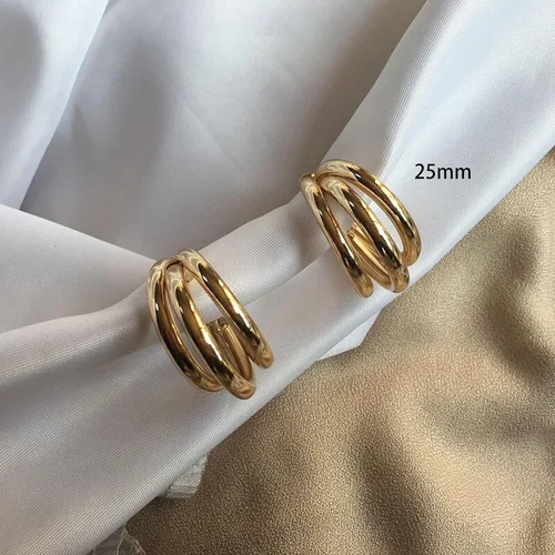 Vista 78 de Aretes de aro gruesos de oro para mujer, chapados en oro de 14 quilates, aretes de aro triple, hipoalergénicos, a la moda, aretes de aro gruesos