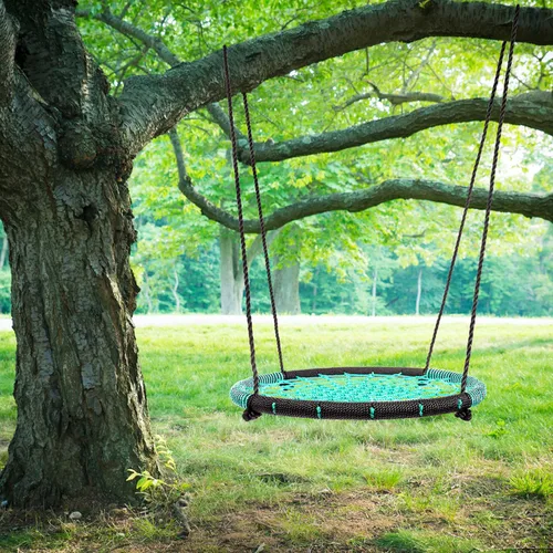 Vista 5 de Hey! Play! Columpio para árbol de telaraña, grande de 40 pulgadas de diámetro, para colgar con cuerda, gran equipo de patio trasero para niños