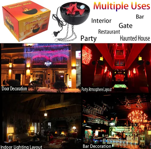 Vista 6 de Luz LED de fuego falso 3D, lámpara colgante de efecto de llama de seda para Halloween, Navidad, festivales, fiestas, clubes nocturnos