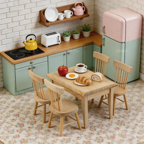 Vista 5 de AUEAR, Juego de 5 accesorios de madera para mesa de comedor en miniatura, 1 12