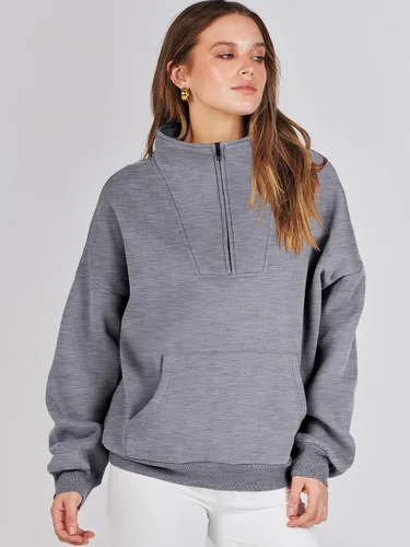Vista 8 de ANRABESS Sudaderas con media cremallera para mujer, sudaderas cortas de gran tamaño, suéter de forro polar para otoño, ropa de moda Y2K