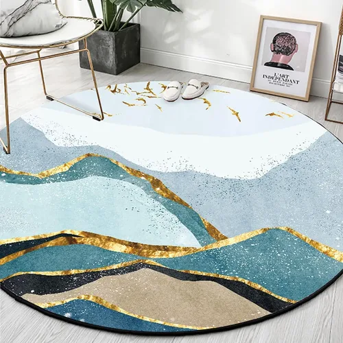 Vista 24 de Tapete redondo de mármol verde esmeralda, lavable, pequeño círculo, para dormitorio, sala de estar, alfombra moderna abstracta circular, 2 pies