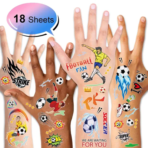 Vista 2 de Konsait Tatuajes de fútbol Tatuajes de pelota de fútbol, tatuajes de transferencia temporal, bolsa de fiesta de cumpleaños y rellenos de calcetines