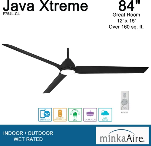 Vista 4 de Minka Aire F754L-CL Java Xtreme Ventilador de techo para exteriores de 84 pulgadas con luces LED y control remoto, carbón