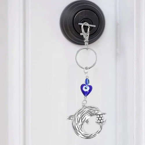 Vista 6 de TOPINCN Lucky Eye Keychain Eyes Keyring Pendant Dolphin Gift Character Lucky Dolphin Blue Key Holder Ring Bands