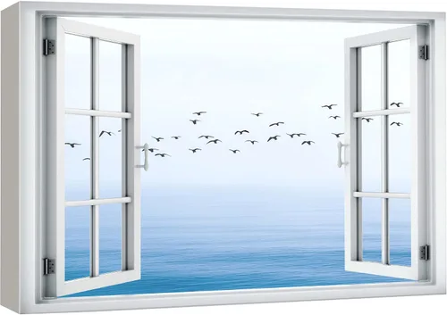 Vista 23 de wall26 - Cuadro en lienzo para pared, vista de ventana, río neón turquesa, rápido, bosque, lago, arroyo, naturaleza salvaje, fotografía, realismo