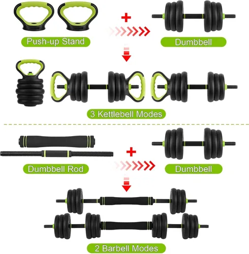 Vista 5 de Mancuernas ajustables, juego de pesas libres de 44/66/88 libras con conector, juego de mancuernas de peso 4 en 1 utilizado como kettlebells, barra