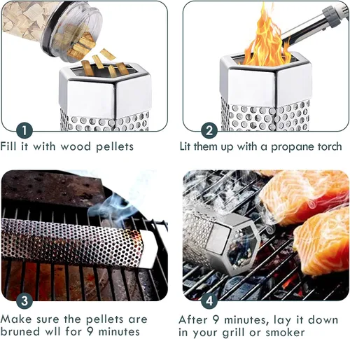 Vista 5 de Tubo de humo – Tubo de humo de 12 pulgadas para parrilla de pellets de 5 horas de humo, tubo de ahumador de pellets de acero inoxidable para todas