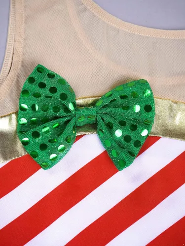 Vista 5 de Vestido de baile tutú a rayas con lentejuelas para niños, vestido de patinaje artístico, fiesta de Navidad, disfraz de bastón de caramelo
