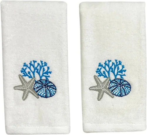 Vista 31 de Serafina Home Toallas de baño suaves y absorbentes para huéspedes: ancla azul náutica con diseño costero de cuerda gris plateada, 2 piezas de 12 "x