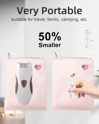 Vista 4 de Depilación facial para mujeres, removedor de vello facial sin dolor con 2 cabezales de repuesto, tamaño de lápiz labial, recargable por USB