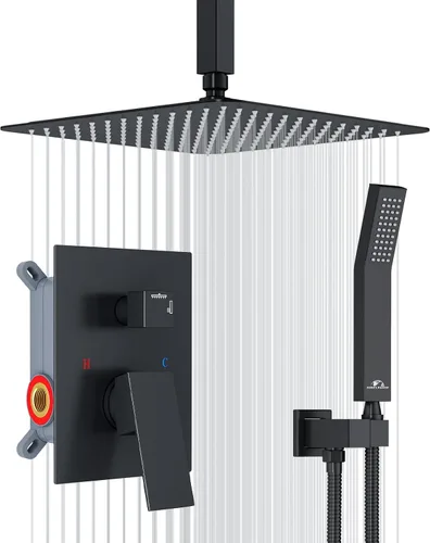 Vista 11 de SunCleanse juego de grifos con regadera tipo lluvia en oro cepillado, juego combinado para baño con cabezal de alta presión de 25.4 cm con válvulas