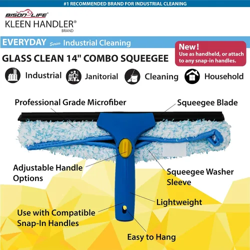 Vista 2 de Kleen Handler Paquete de 3 limpiacristales profesionales de 14 pulgadas, herramienta de limpieza de ventanas 2 en 1, combo de limpiador de ventanas