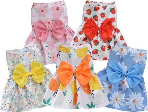 Vista 11 de Vestidos para Perros, Ropa de Mascota a la Moda, Vestidos de Princesa para Cachorros con Rayas y Malla (Azul, XS)