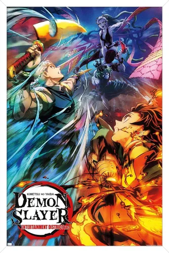 Vista 11 de Trends International Demon Slayer - Póster de pared Key Visual 2, 22.375 x 34 pulgadas, versión enmarcada de madera de granero Versión enmarcada