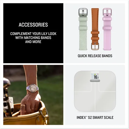 Vista 6 de Garmin Lily 2 - Reloj inteligente pequeño y elegante de hasta 5 días de duración de la batería, pantalla oculta, lente con patrón lila metálico