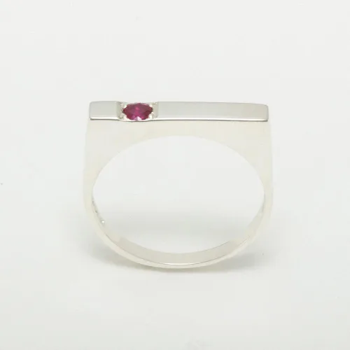 Vista 2 de Anillo solitario de plata de ley 925 con rubí auténtico para hombre