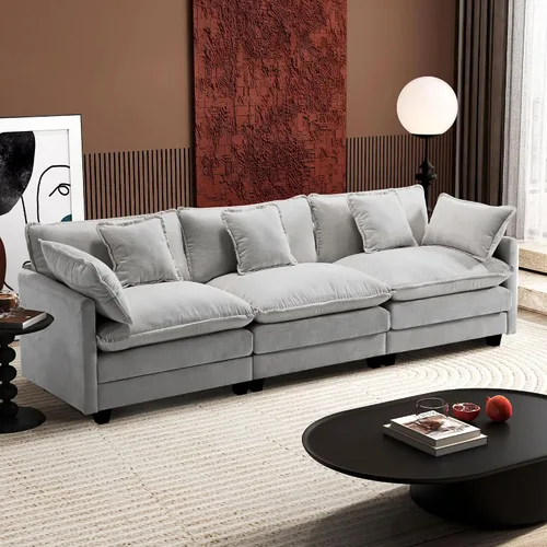 Vista 33 de Ihanherry - Sofá de nube de 3 plazas en L, modular, de asiento profundo, para sala de estar, cómodo cojín de asiento tapizado de doble capa, tela