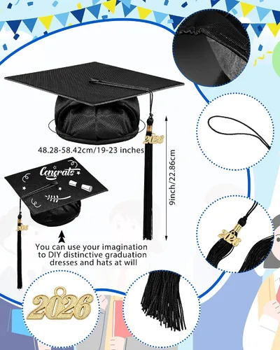Vista 3 de Xuhal Juego de 8 gorros y batas de graduación preescolar para jardín de infantes, gorro de graduación para niños con borla de graduación 2026