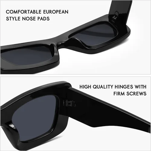 Vista 4 de HERJOUR Gafas de sol rectangulares de moda para mujeres y hombres, estilo retro de los años 90, montura gruesa, color nude, gafas de sol gruesas