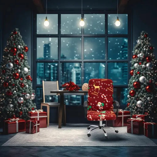 Vista 4 de Fundas navideñas para silla de oficina, funda protectora universal elástica para silla de jefe de respaldo alto moderno y sencillo (XMAS01, L)
