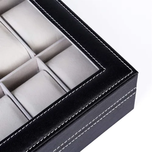 Vista 3 de Estuche de exhibición de joyas y relojes, organizador de caja de reloj de cuero de alta calidad, caja de almacenamiento para hombres y mujeres
