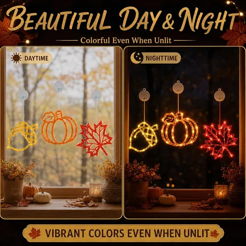Vista 7 de LOLStar Acorn Maple Leaves Pumpkin Thanksgiving Lights, 3 Pack Rechargeable