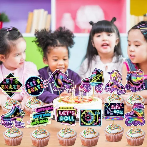 Vista 4 de 24 piezas de decoración de cupcakes de patinaje sobre ruedas, patín sobre ruedas, decoración de fiesta, decoración de cupcakes para patinar sobre