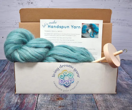 Vista 2 de Aprende a girar - Kit de Spinning para principiantes con husillo de caída y lápiz de mezcla de merino/seda Roving. ¡Elige tu color y haz hilo!