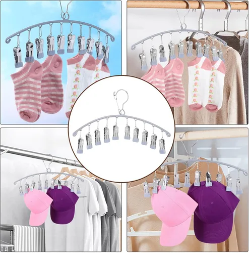 Vista 2 de Alipis Organizador de sombreros para percha, calcetines de metal para gorras de béisbol para armario con 20 clips, soporte para sombreros a prueba