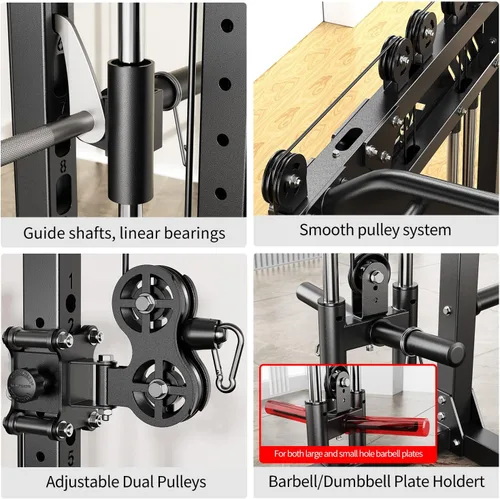 Vista 5 de Rack Multiusos para Sentadillas, Conjunto de Rack de Pesas Smith Machine con Sistema de Crossover de Cables, Racks de Potencia para Gimnasio