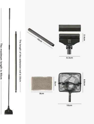 Vista 3 de Herramienta de limpieza de algas para acuarios de vidrio Including Algae Scraper, Sponge Pad, Fish Net, Cleaning Brush, Adjustable Length