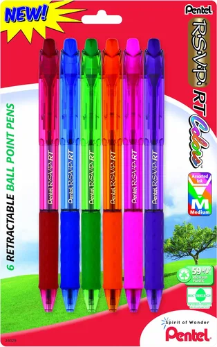 Vista 10 de Pentel RSVP RT Colors - Bolígrafo retráctil (1.0mm) trazo medio, color rosa, barril, tinta rosa, caja de 12 (BK93CRP-P)