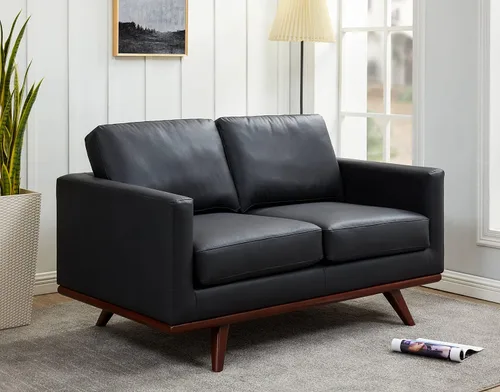 Vista 14 de LeisureMod Chester - Sofá de dos plazas de cuero y malla con base de madera de abedul para sala de estar, dormitorio u oficina (malla beige)