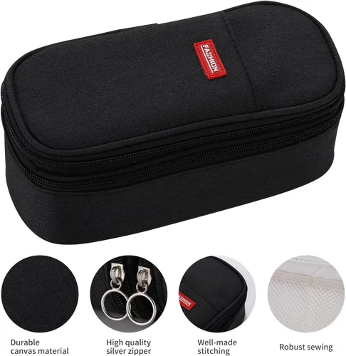 Vista 2 de Dugio Estuche grande para niños, organizador para lápices, con cremallera, para la escuela, adolescentes, niños, estético, grande, color negro
