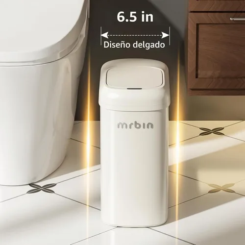 Vista 5 de MRBIN Bolsa de absorción con sensor de movimiento, cubo de basura de baño con tapa y ruedas, cesta de basura automática de 2.6 galones
