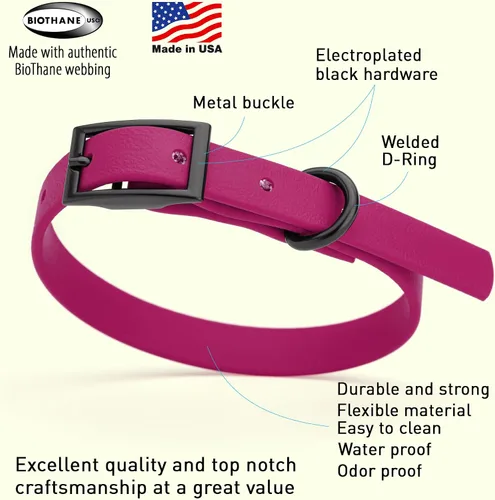 Vista 198 de Dogline Biothane - Collar impermeable para perro con hebilla de liberación rápida, resistente cincha de nailon recubierta con resistente y a prueba