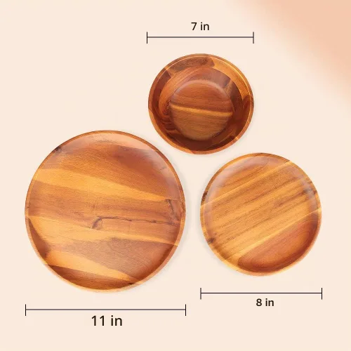 Vista 5 de AIDEA Juego de vajilla de madera, 12 piezas, juego de vajilla de madera de acacia, juego de platos para 4