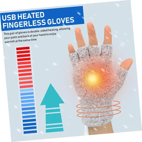 Vista 3 de LIOOBO Guantes calefactados por USB: guantes de escritura suaves para tejer, guantes de calentamiento de invierno, calentadores de mano