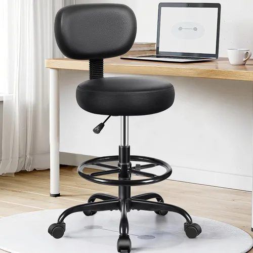 Vista 2 de Brick Attic Silla de dibujo con respaldo, taburete ajustable con ruedas, taburete giratorio de piel sintética para oficina, spa, estudio, mostrador