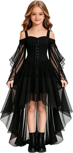 Vista 9 de Vestido de bruja gótica steampunk para niñas, disfraz de vampiro, cosplay Rojo