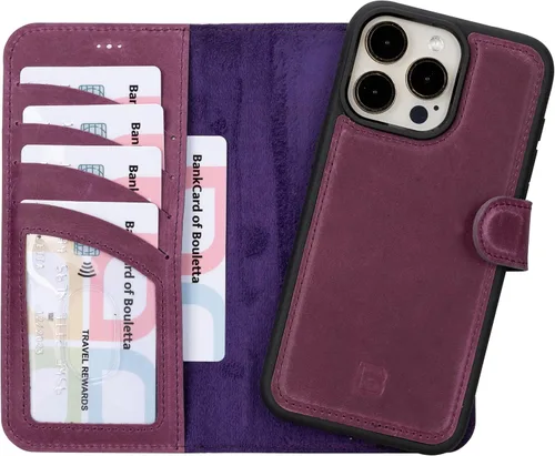 Vista 35 de BOULETTA Magsafe - Funda para iPhone 15 compatible con cuero de grano completo, magnética, desmontable, cartera para teléfono (2 en 1), 4 tarjeteros