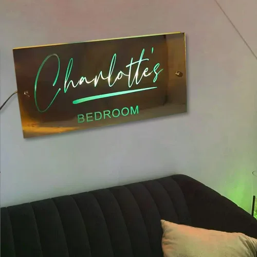 Vista 4 de Espejo con nombre personalizado, lámpara colgante de pared, letrero personalizado para arte luz RGB, letreros nocturnos de neón montados, decoración