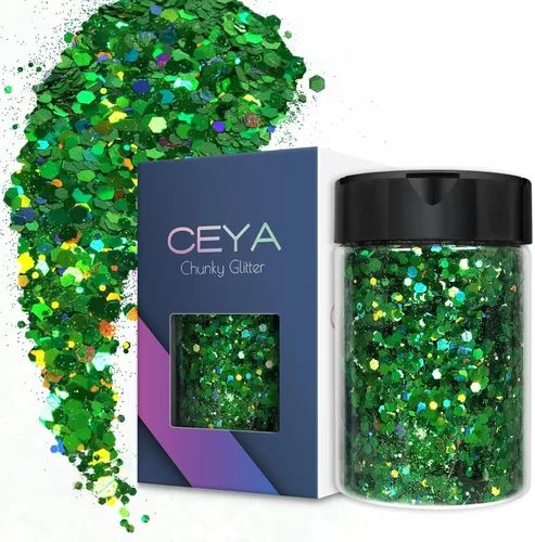 Vista 25 de Ceya Brillantina gruesa holográfica, 1 libra/16 onzas, oro diamante a granel, purpurina mixta gruesa y fina embotellada con lentejuelas metálicas